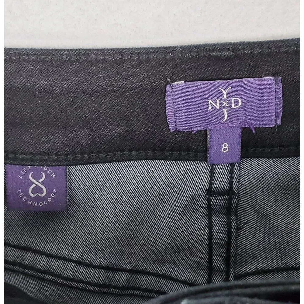 NYDJ Women Size 8 Black Skinny Leg Jeans Rhinestones Stretch Cotton‎ USA